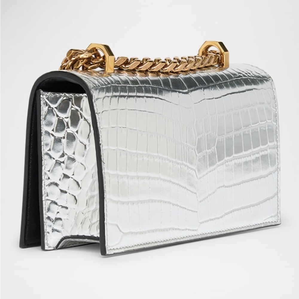 McQueen Croc-Embossed Bag with Gold Chain - Picture 3 of 15